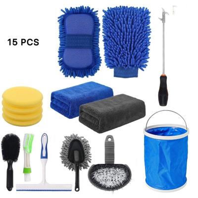 China 2022 Microfiber Car Cleaning 15 Piece Kit Cleaning Tools Towels Tire Wheel BrushesOther Exterior Accessories for sale