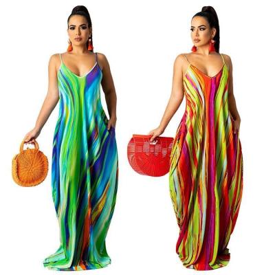 China Summer Tairun Bride Sexy Maxi Dress Woman Tie Dye Breathable Elegant Casual Stripes Tank Top for sale