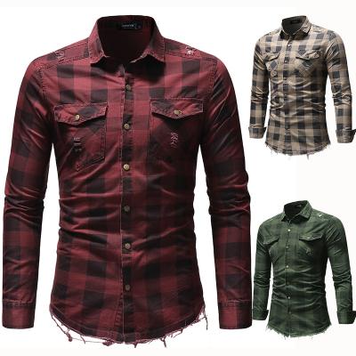 China 2021 New Arrival Autumn Winter Men's Classic Plaid Shirts Anti-wrinkle With Pocket Men's Denim Leisure Button Shirt Long Sleeve Shirt for sale