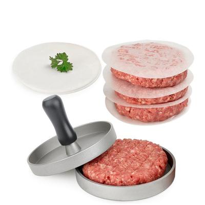 China 2023 Viable Aluminum Burger Press With 100 Pcs Waxed Paper Burger Press Patty Maker Mold For Bbq Non-Stick BBQ Grill for sale