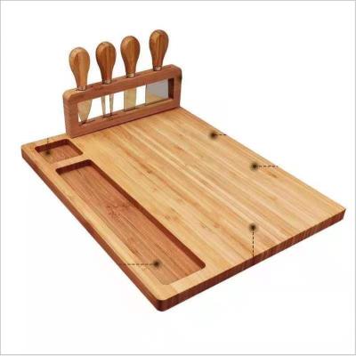 China LK95 Acacia Wood Cheese Board Tray Serving Stocked Tray with Set of 4 Stainless Steel Large Charcuterie Knife Cheese Boards for sale