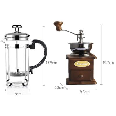 China Wholesale Accessories Gift Box Stored Coffee LK313 Wooden Manual Coffee Grinder With 350ml Glass French Press for sale