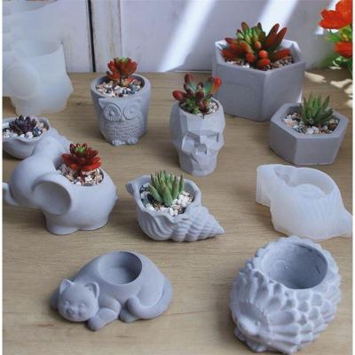 China Viable Hedgehog Owl Conch Mold Silicone Flowerpot Elephant LK260Cement Geometric Potted Flowerpot Mold for sale