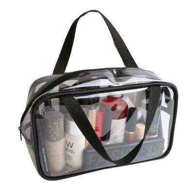 China Black PVC Logo Fashion Cosmetic Portable Travel Bag Makeup Cosmetic Portable Storage Female Custom Wash Bag for sale