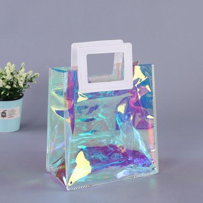 China Custom Transparent PVC Eco-Friendly Gift Bag Fashion Holographic Shopping Bag Tote for sale