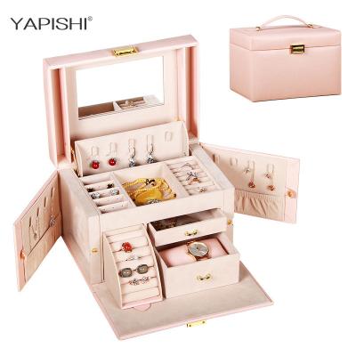 China Simple materials jewelry box reused storage box with lock large capacity household earrings ending goods to accept the box for sale