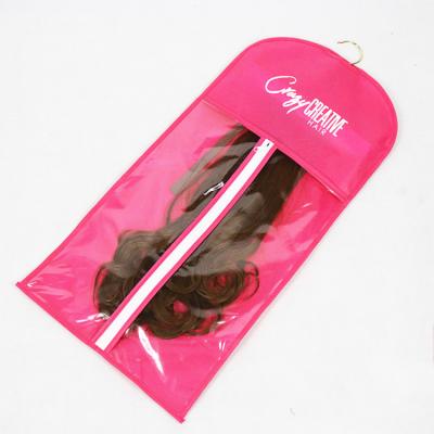 China Recyclable/Waterproof Custom High Quality Recyclable Nonwoven Hair Extension Wig Packaging Bags With Hanger for sale