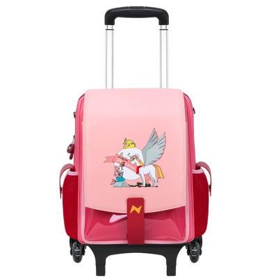 China Waterproof 2021 Wholesale Unisex Cartoon Trolley Wheel Bags Backpack Children for sale