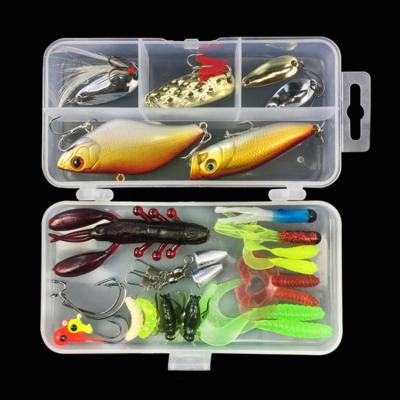 China PP WEIHE 28pcs Artificial Hard Soft Bait Bait VIB/Poper/Spoon Lure Accessories Mix Fishing Lure Set for sale