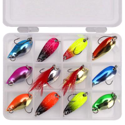 China WEIHE China custom 12 pieces metal spoon fishing lure set with packaging fishing spoon about 11cm*9cm*2cm for sale