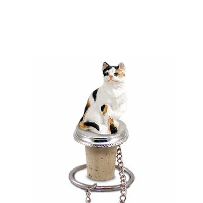 China Cute CAT Hand Painted Resin Wine Bottle Stopper and Opener Custom Shaped Calico Figurine Safe for Kids for sale