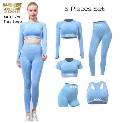 China Wholesale Breathable Fitness Yoga Wear 5pcs Tiktok Leggings Yoga Seamless Sports Wear Women Sports Bra Gym Fitness Sets for sale