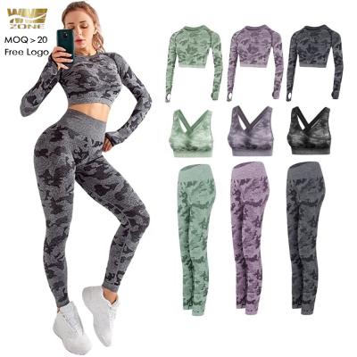 China Women's Breathable Workout Clothes Sports Fitness and Yoga Wear Equipment 3 Pieces Seamless Yoga Suit Sportswear Sports Bra Gym Fitness Sets for sale