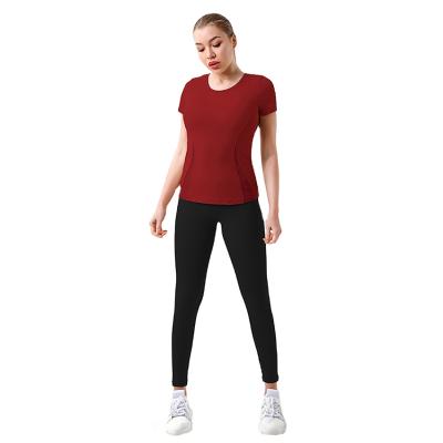 China Breathable Fitness Sportswear Female Gym Wear Mesh Patchwork Top And Yoga Leggings Set for sale