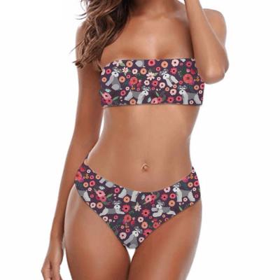 China Plus Size Dropshipping Summer Swimwear Kawaii Dog Schnauzer Flower Print Custom Sexy Bikini 2021 2 Piece Swimsuit for sale