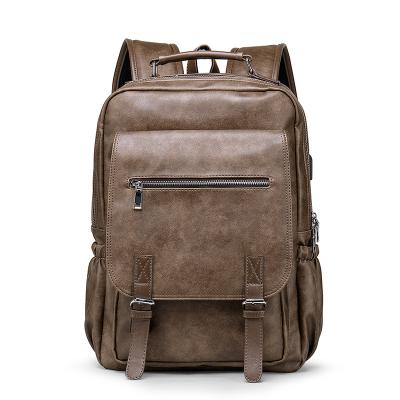 China Business Waterproof Men Travel Backpack Wholesale PU Leather Laptop Backpack Teens School Bag With USB Charger for sale