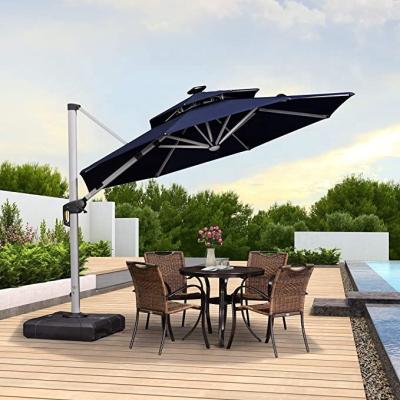 China Modern Square Crank Wind Heavy Duty Patio Parasol Umbrella with Solar LED Lighting for sale