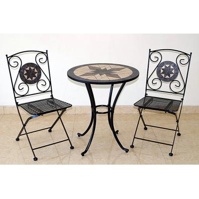 China Mosaic 3 Piece Outdoor Garden Patio Mosaic Table and Chairs Bistro Set for sale