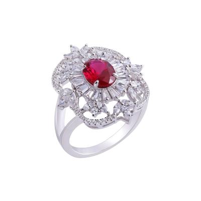 China High Quality Micro 925 Setting Flower Pattern Lab Grown Ruby Gemstone Rings Sterling Silver Jewelry Ring for sale