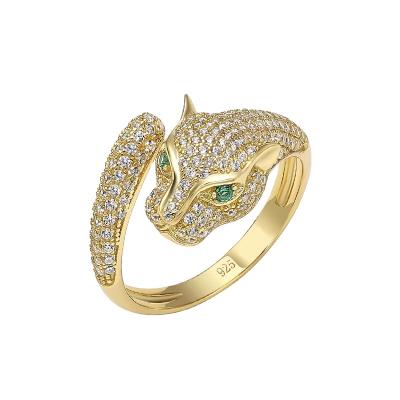 China Fashionable Micro Setting Green Eyes Leopard Beads Copper Plated Micro Zircon Animal Leopard Finger Rings for sale