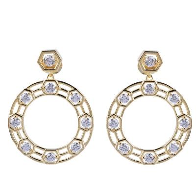 China 925 Sterling Silver Post Crystal Hoop Earrings Rhinestone Circle Stud Earrings Polish for sale