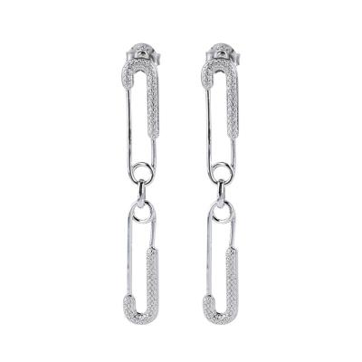 China Micro Setting Industrial Style Cubic Zircon Link Chain Plated Chained Circle Dangle Earring for sale