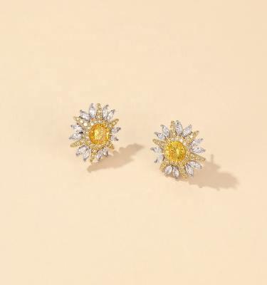 China Hand Setting Top Selling 2022 Angel Sunflower Design Unique Jewelry Good Quality Zircon Stud Earrings for sale