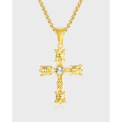 China New Design 316L Stainless Steel Fashion Jewelry Vintage Design Cross Zircon Mens Pendant Necklace for sale