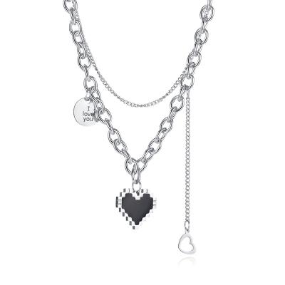 China Fashion Personality Hip Hop Stainless Steel Jewelry Double Layered Irregular Heart Pendant Necklace Women for sale