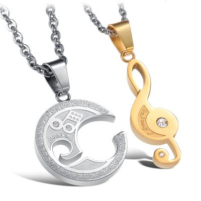 China Fashion Stainless Steel Jewelry Wholesale Personality Note Splicing Charm Couple Necklace Pendant Gift for sale