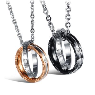 China Wholesale Classic Double Ring Couple Pendant Necklace Hot Selling Amazon Fashion Personality Stainless Steel Jewelry for sale