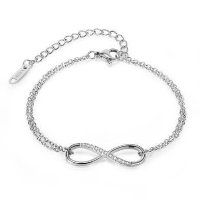 China Trendy Stainless Steel High Quality Jewelry Fashion Infinity 8 Rhinestone Classic Charm Bracelet For Women for sale