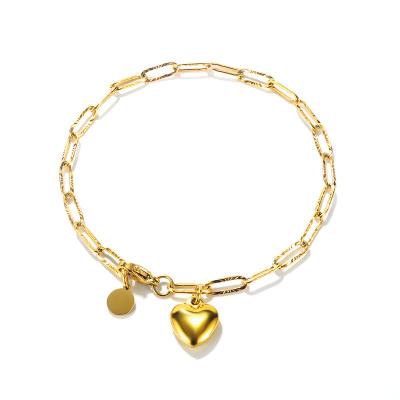 China TRENDY High Quality Stainless Steel Fashion Jewelry Heart Shape Simple Charm Ladies Girl Bracelet for sale