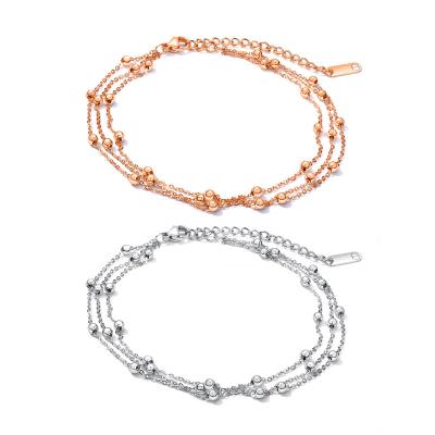 China OPK personality double layer design TRENDY ball bead stainless steel anklet fashion anklet chain women for sale