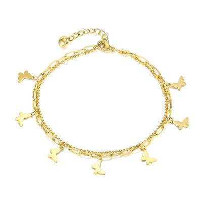 China New Fashion 2022 Summer Wholesale Trendy Jewelry Cute Butterfly Stainless Steel Anklet for sale