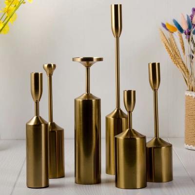 China Modern Home Decoration Simplicity Gold Metal Candlestick Six Piece Sets Wedding Props for sale