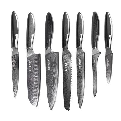 China 7 Pcs Kitchen Knife Set VG10 Damascus Steel Group Of Ten Handle Viable Chef Knives Slicing Bread Santoku Boning Paring Knife for sale