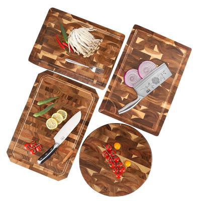 China Custom Made Viable Grain Wooden Kitchen Round End Block Rectangle Round Butcher Cheese Cutting Board Acacia Chopper for sale