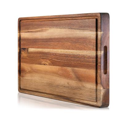 China Large Custom Sustainable Acacia Wood Reversible Cutting Board with Juice Groove Chopping Block Cheese Tips Charcuterie Board for sale