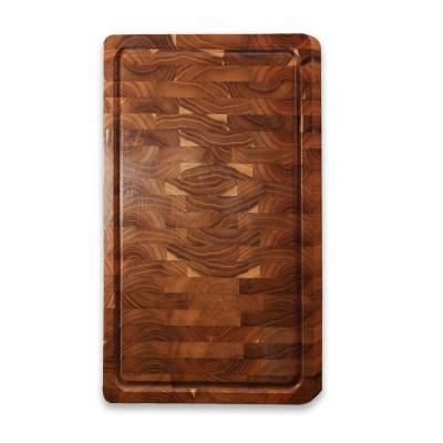 China Sustainable Extra Large Finish Grain Teak Wood Cutting Board Wood Chopper With Juice Grooves And Handle Butcher Block for sale