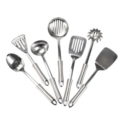 China Sustainable 8 Pcs Stainless Steel Kitchen Utensils Set Cooking Slotted Spoons Wok Spatula Pocket Skimmer Kitchen Tools for sale