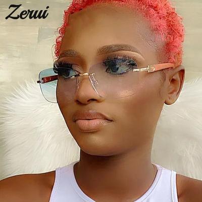 China UV Block Rimless Glasses For Women Shape 2022 UV400 Wood Leg Frameless Square Sunglasses For Men Eyewear for sale