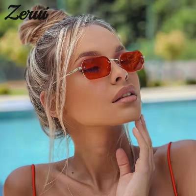 China Fashion Rimless Rectangle Sunglasses Women Shape Candy Color Square Sunglasses Men Lady Brand Designer Black Shades Glasses for sale