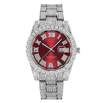 China Hot Sale Good Quality Stainless Steel Red Color Automatic Date 2021 Men's Iced Out Watch For Men And Women for sale