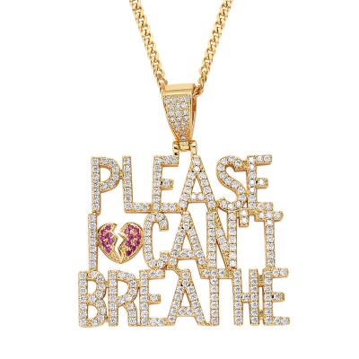 China Hiphop Iced Out Gold Plated Old Font Monogram Letter Initial Square Please I Can't Breathe Pendant Necklace for sale