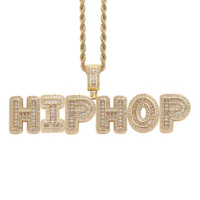 China Hot Sale Hip Hop 18K Gold Plated Wand CZ Ice Out Custom Name Personalized Pendant Necklace for sale