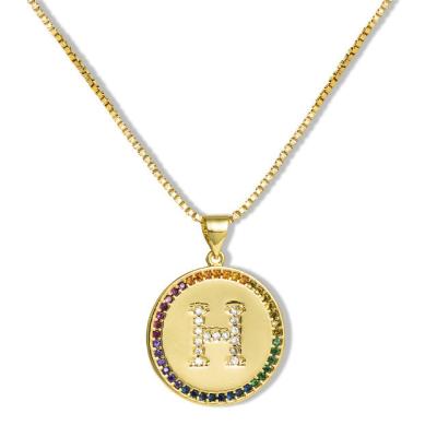 China 2020 Custom Made Women Rainbow CZ Initial Letter FASHION Hot Selling New Gold Plated Colorful Necklace for sale