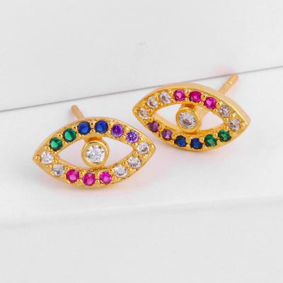 China 2019 Chica Wholesale Fashion Jewelry Color Zircon Ojo Turco Eye Stud Earrings Rainbow Stud Earrings for sale