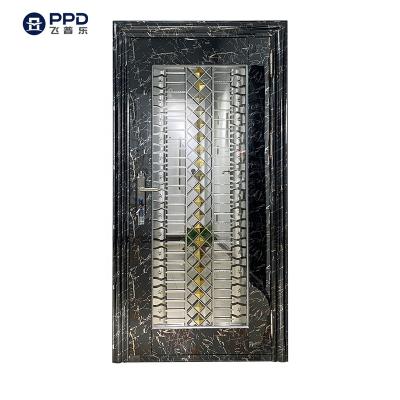 China Front Entry Security Doors Exterior Anti-theft Stainless Steel Grill Decorative Glass Design Stainless Steel Doors For Sale for sale