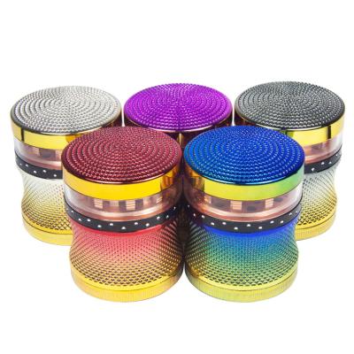 China New Transitional Colorful Design 63mm 4 Layer Metal Grinder Tobacco Spice Herb Grinder Smoking Aluminum Alloy Accessories for sale